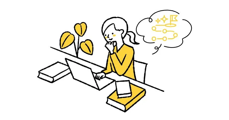 ブログの始め方ロードマップを見ながらブログを開設している女性