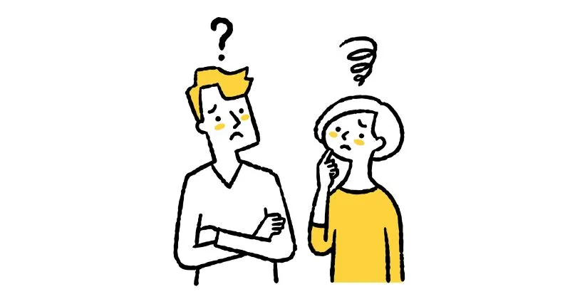 男性と女性が疑問・悩んでいるイラスト