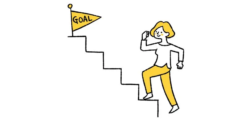 goalを目指して階段を上っている女性のイラスト