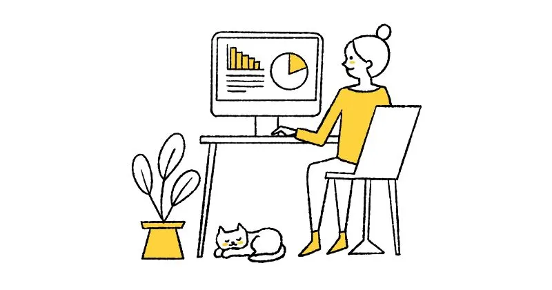 パソコンんでExcelの操作をしている女性のイラスト